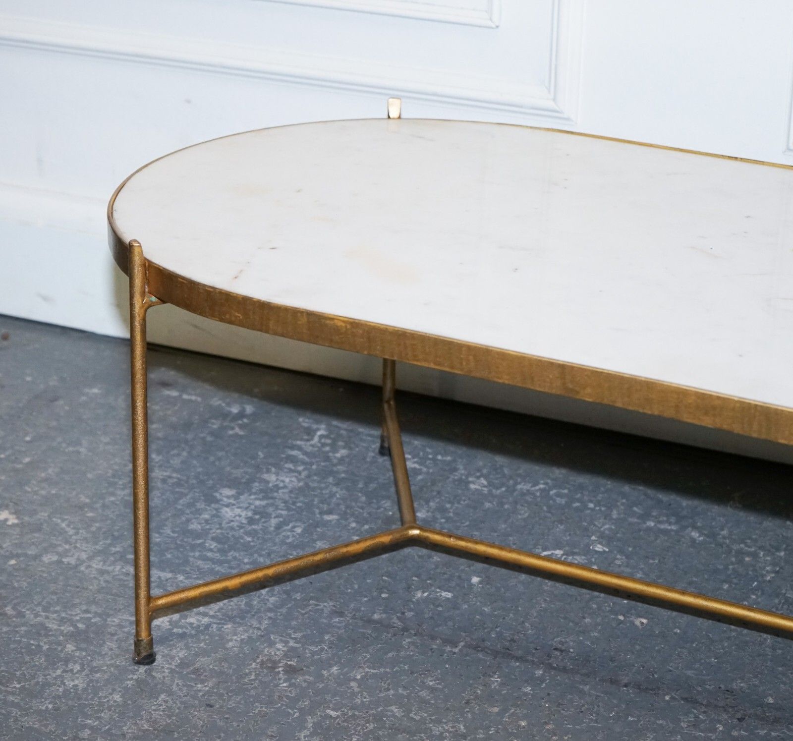 Contemporary Italian Two Tone Marble & Limestone Coffee Table On Metal Gold Legs photo vinterior