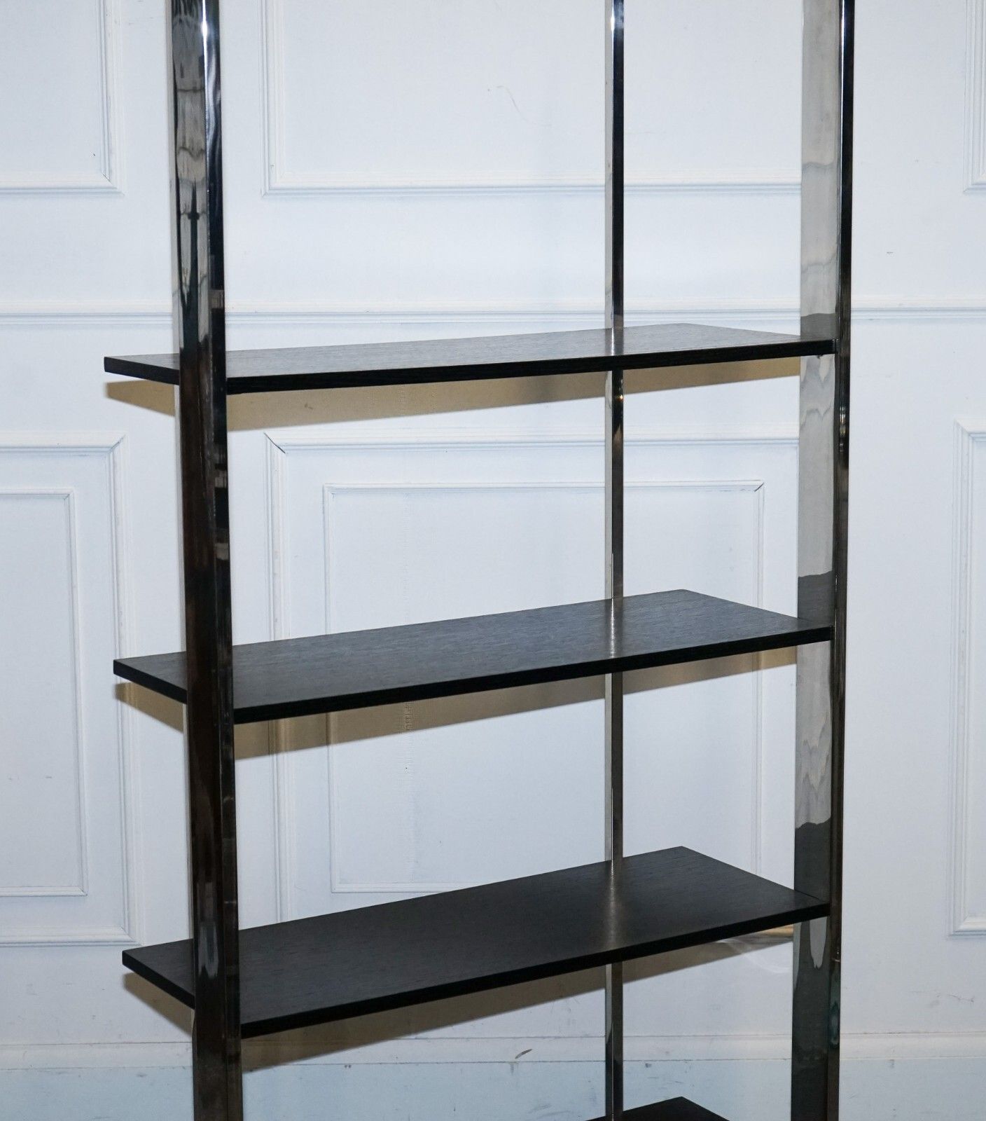Polished Stainless Steel Black And Silver Art Deco Style Bookcase Shelf Display photo Furniture