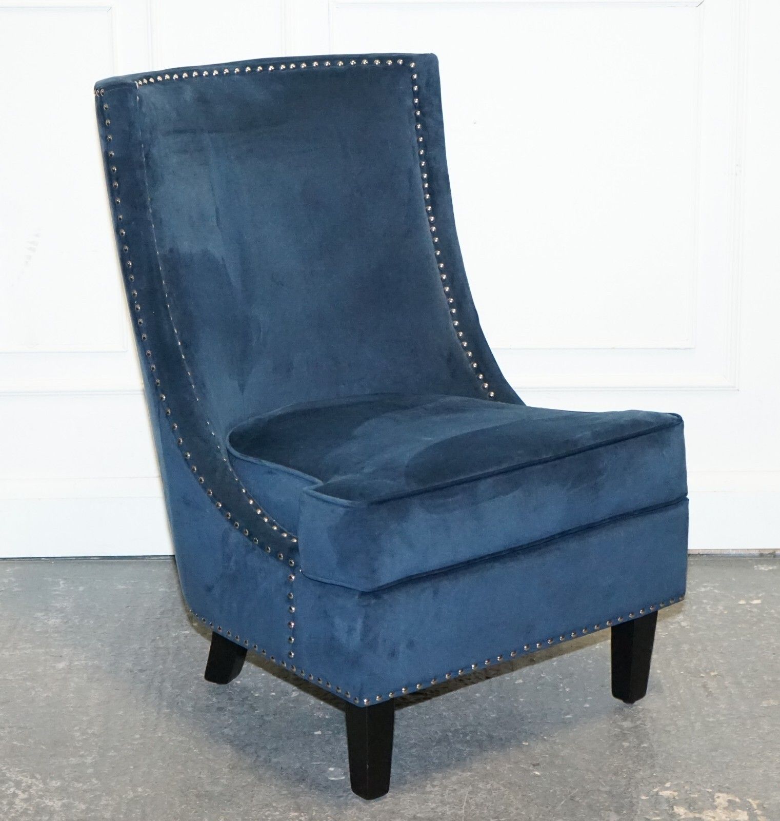 Cotswold Luxe Ex Showroom Navy Slipper Chair With Silver Stud Detail photo furniture