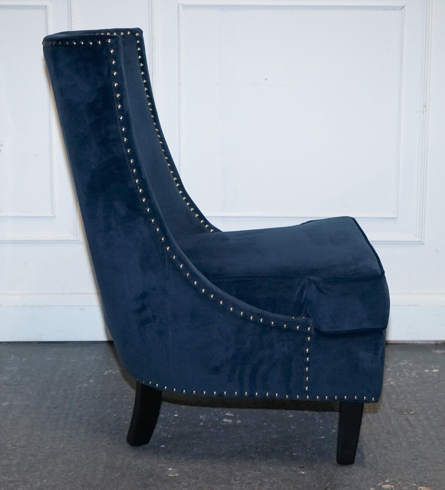 Cotswold Luxe Ex Showroom Navy Slipper Chair With Silver Stud Detail photo vintage