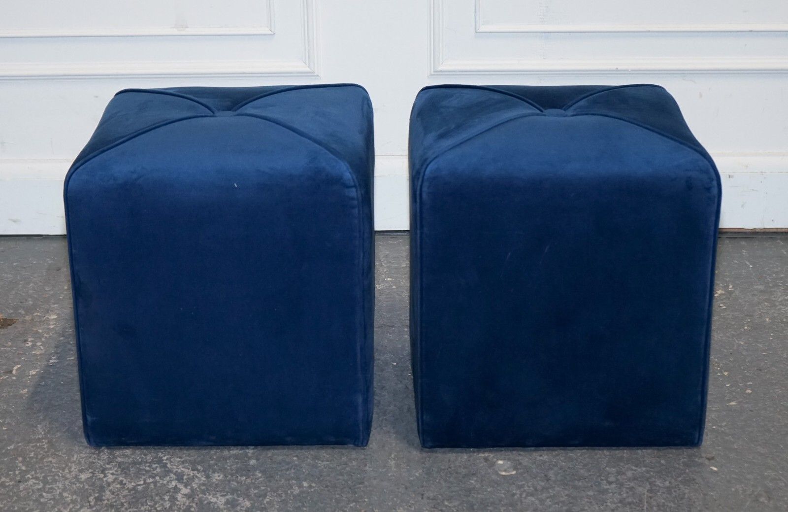 Ex Showroom Art Deco Style Pair Of Blue Velvet Touch Fabric Blue Stools photo Furniture