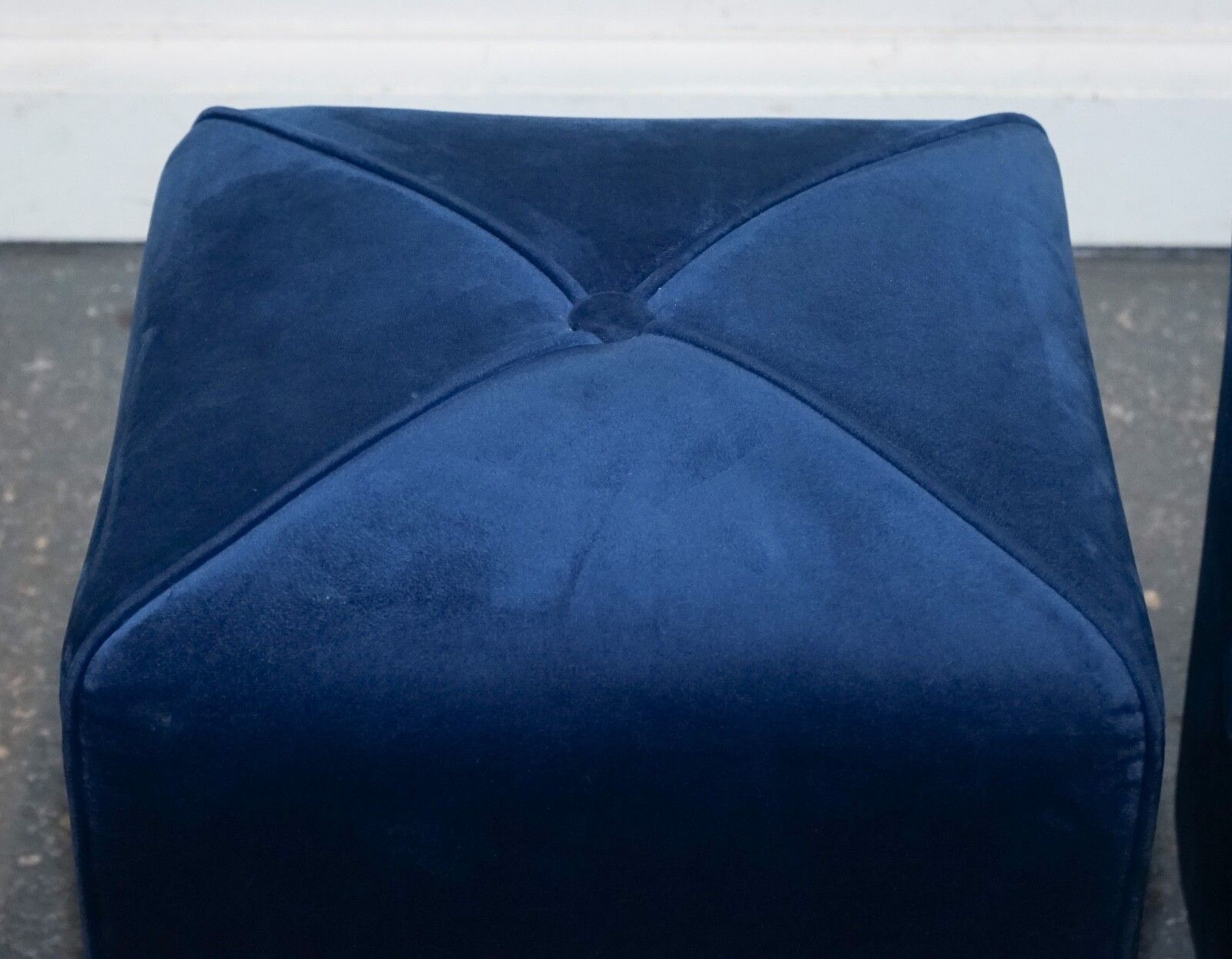 photo buy Ex Showroom Art Deco Style Pair Of Blue Velvet Touch Fabric Blue Stools