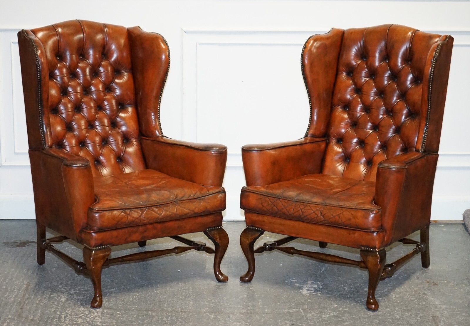 Pair Of William Morris Flat Arm Chesterfield Wingback Bordeaux Armchairs photo furniture