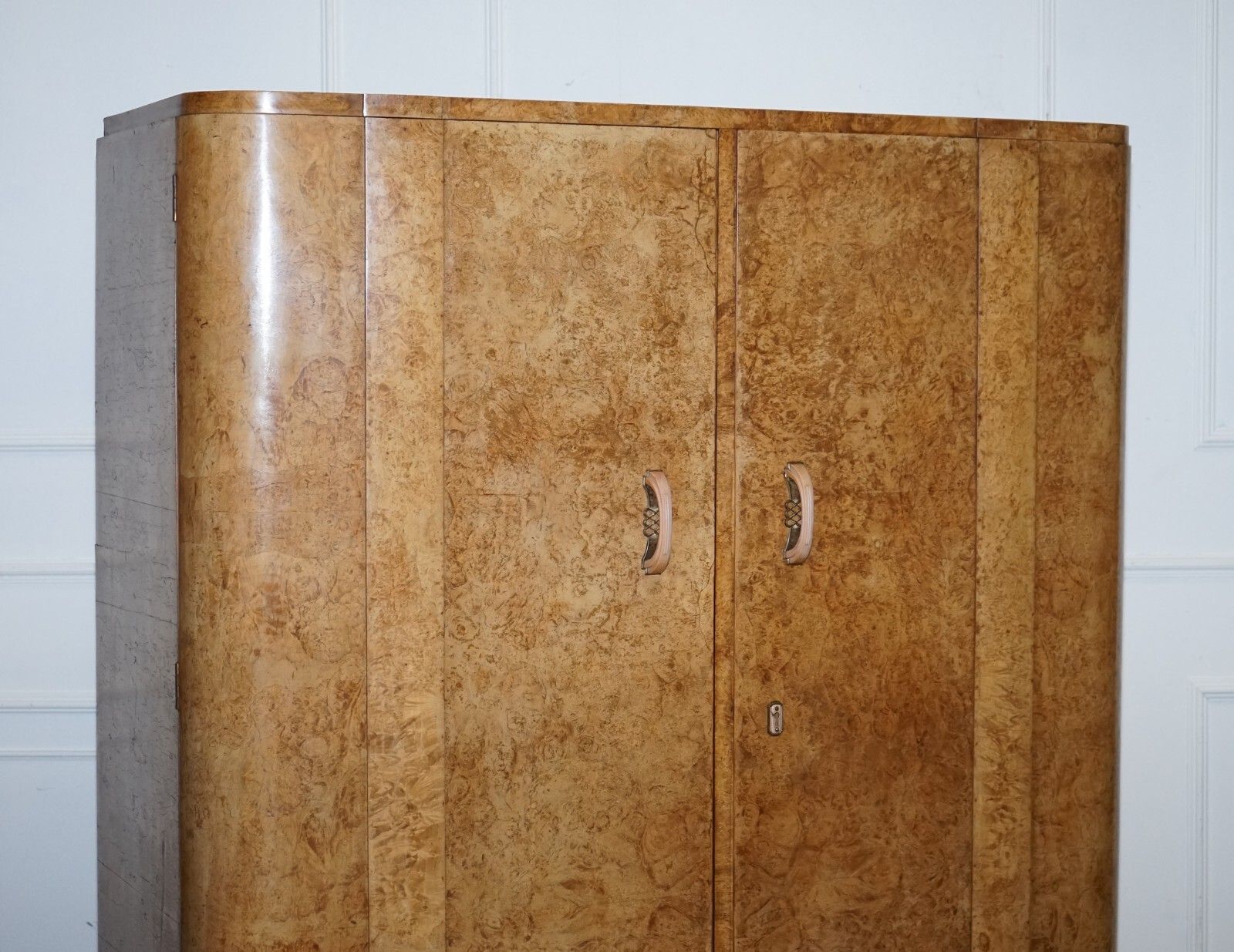 Beautiful Art Deco Blonde Walnut Double Door Wardrobe Armoire photo Furniture