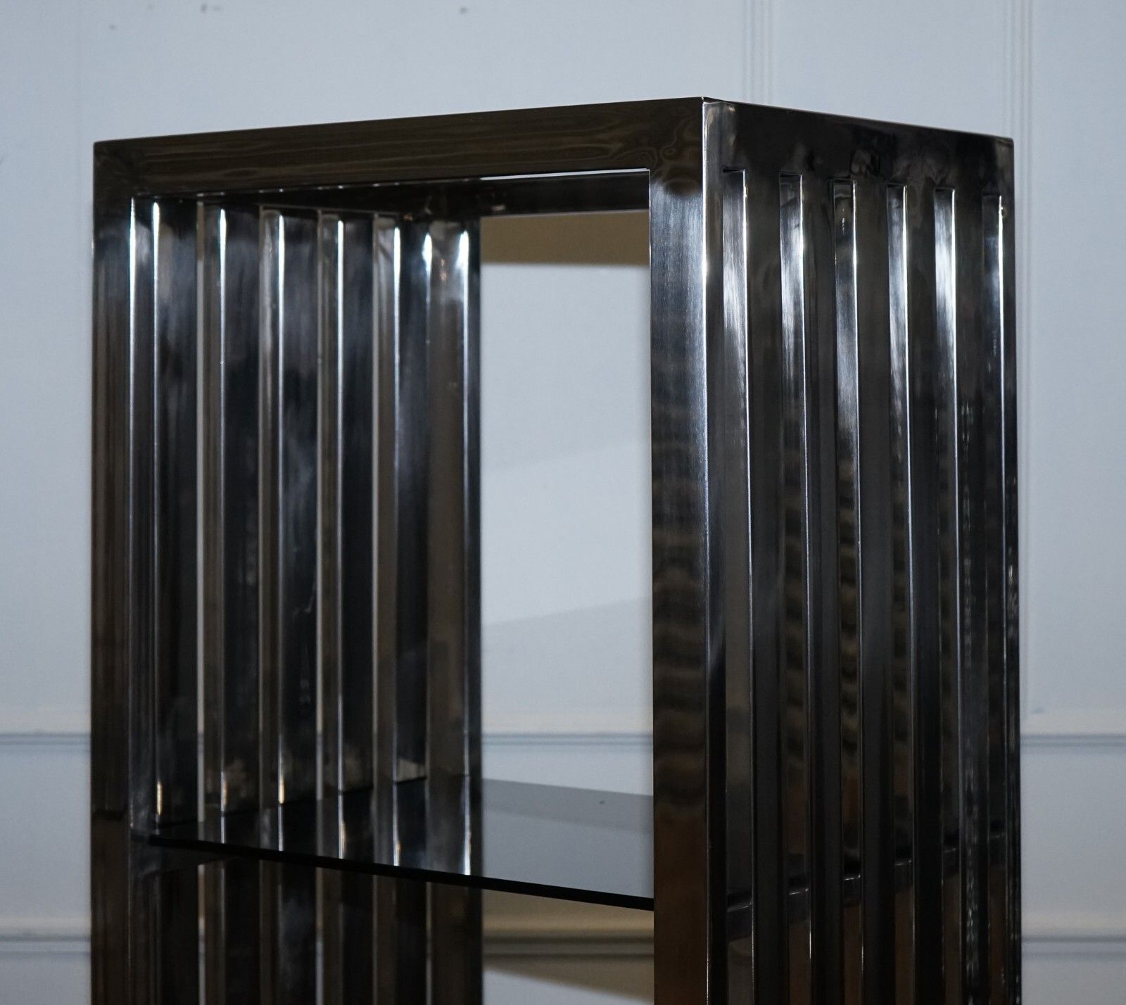 Stunning Casa Padrino Stainless Steel Pair Of Bookcases And Smoked Glass Shelfs photo 2500.0