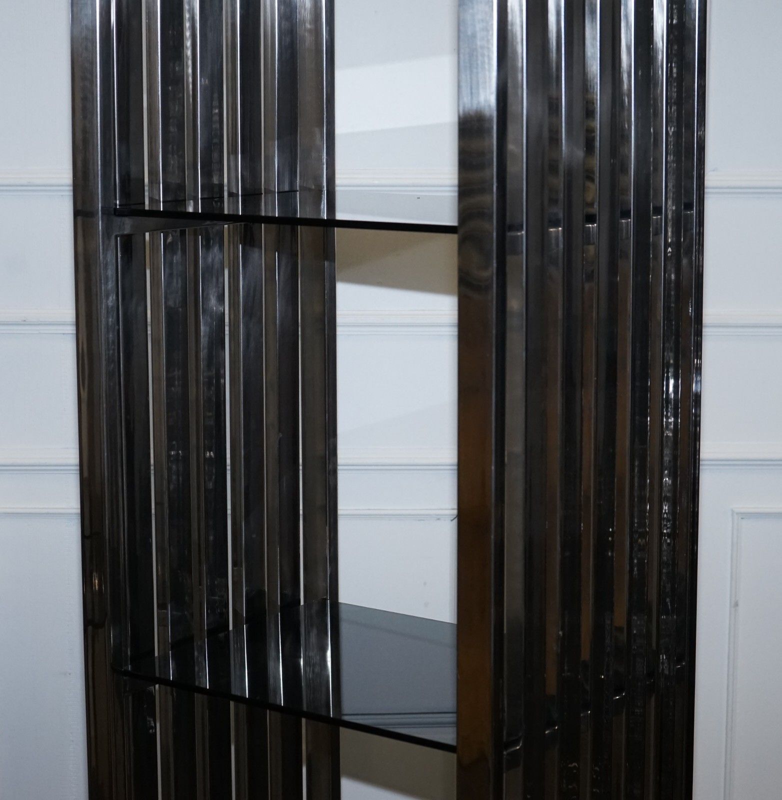 Stunning Casa Padrino Stainless Steel Pair Of Bookcases And Smoked Glass Shelfs photo vinterior