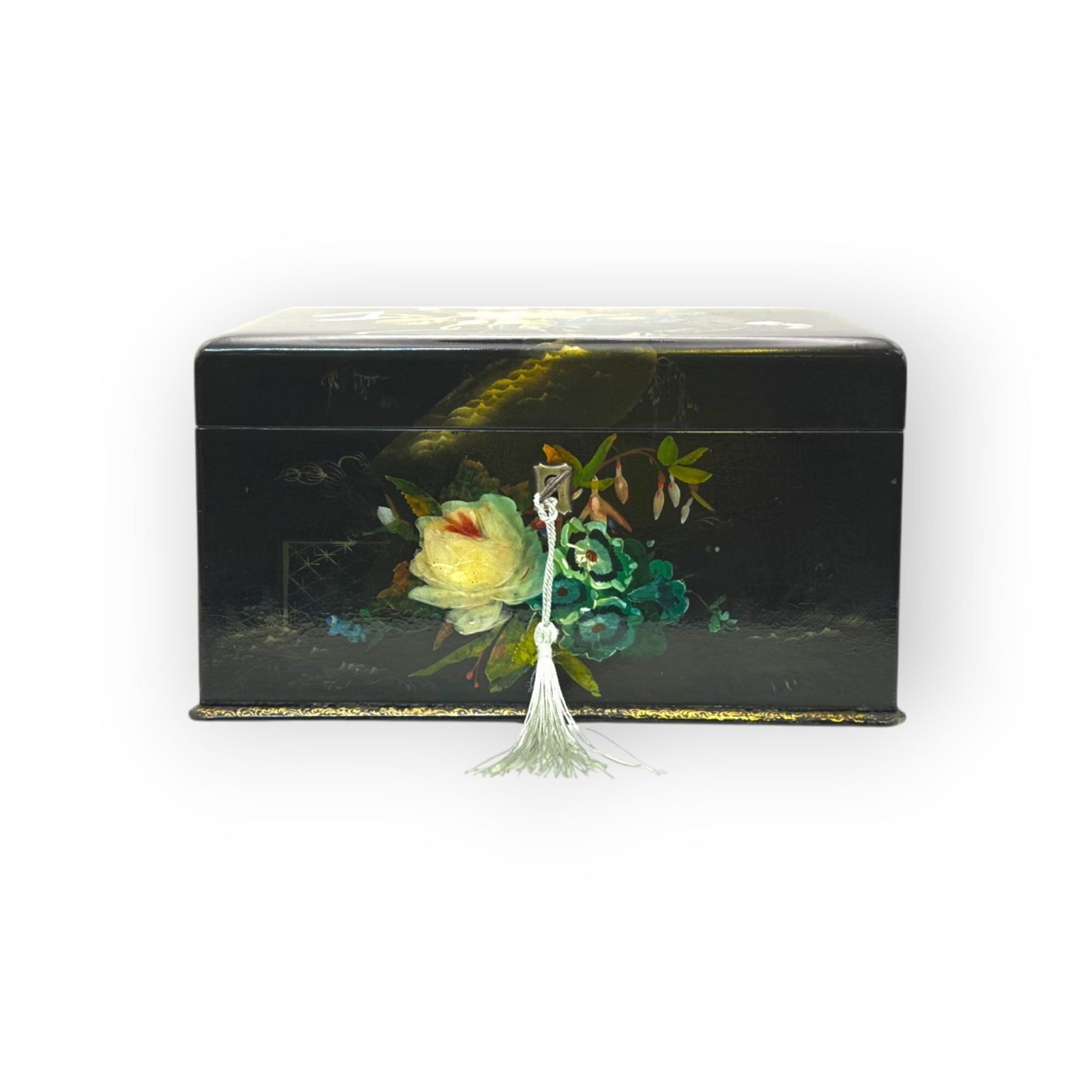 Victorian Papier Mache Painted Stationary Box, C.1890