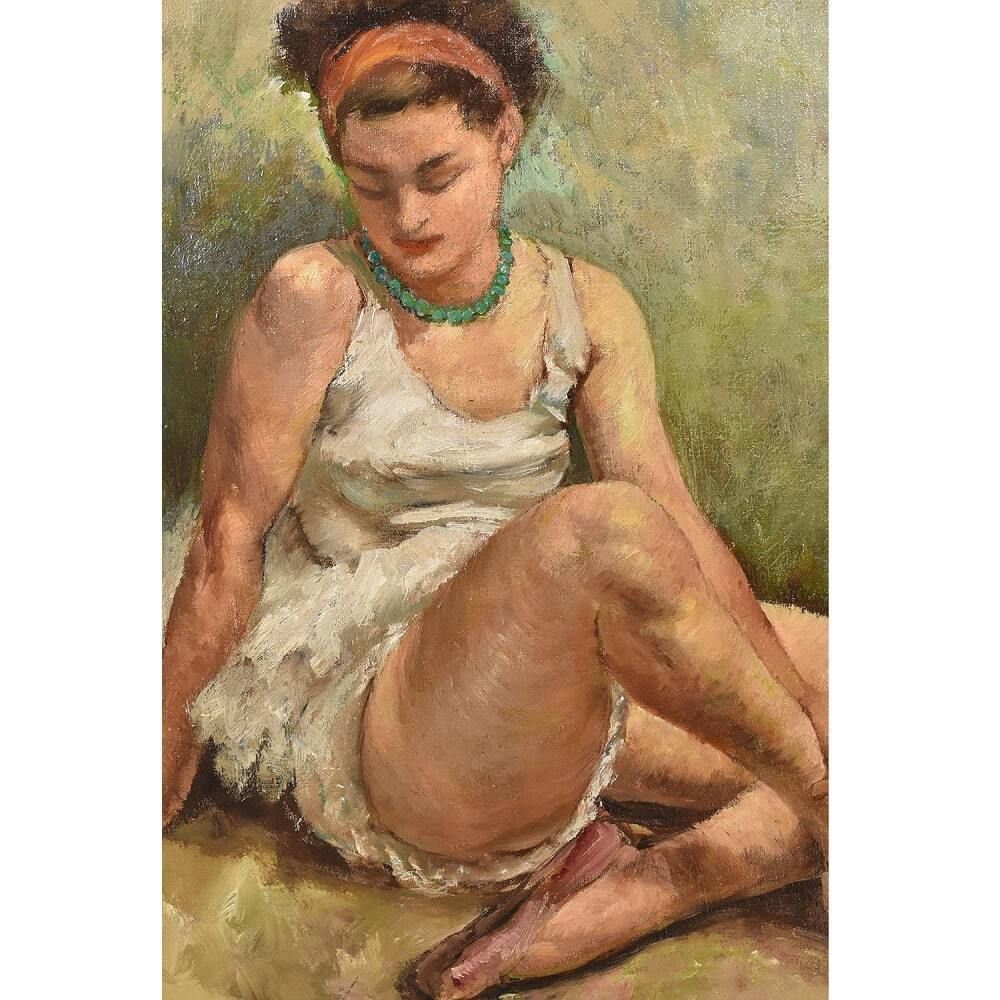 Antique Painting, Beautiful Young Girl, Young Dancer, Portrait Painting, Oil Painting On Canvas, Art Deco, XX Century. (Qr496) photo for sale
