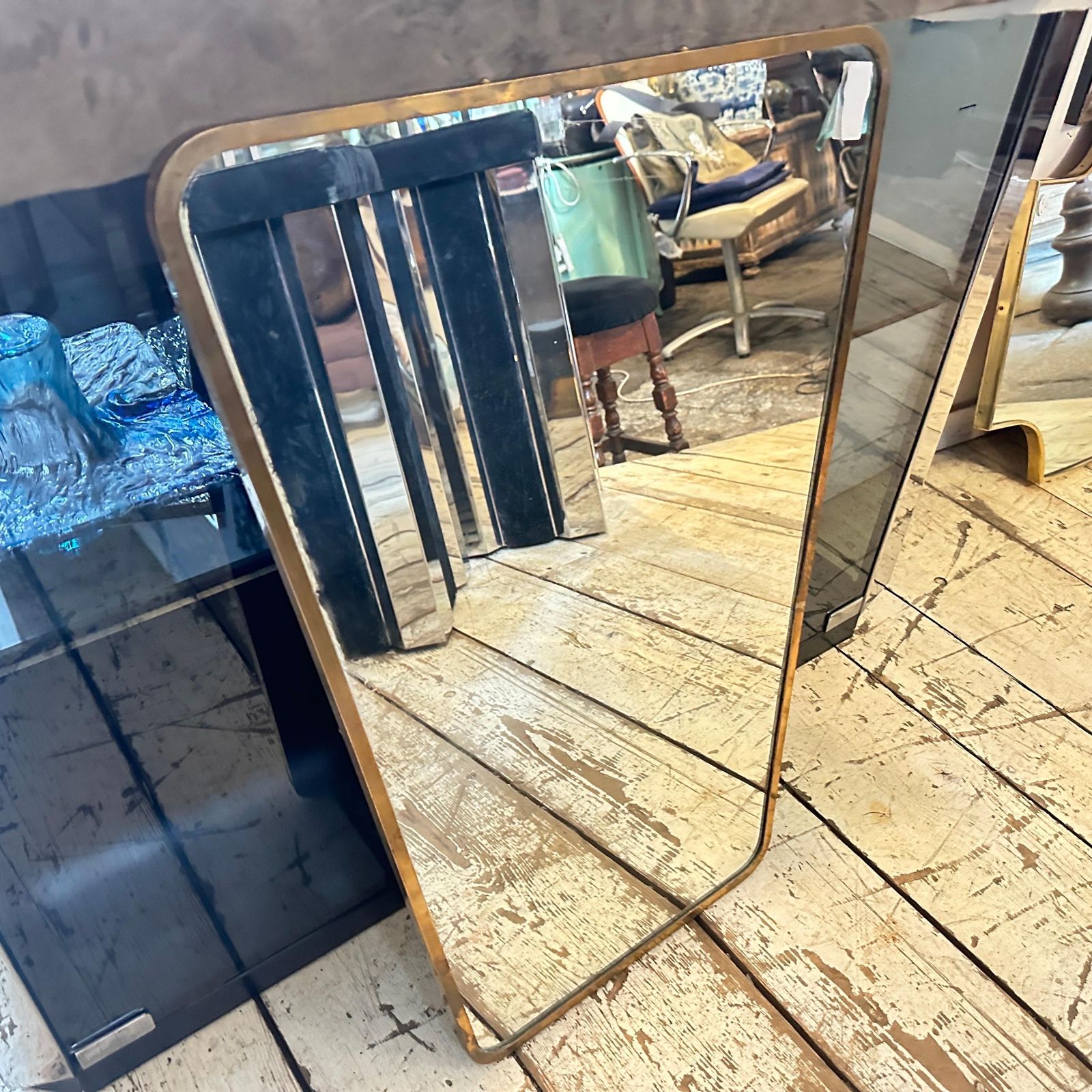 1950s Gio Ponti Style Mid Century Modern Brass Italian Wall Mirror photo 1735.0