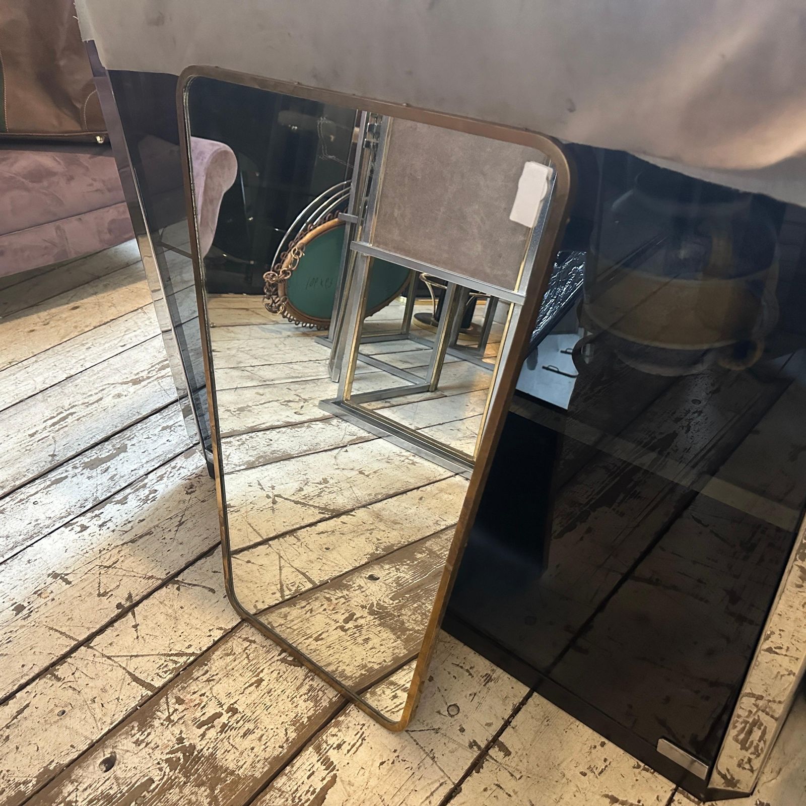 1950s Gio Ponti Style Mid Century Modern Brass Italian Wall Mirror photo vintage