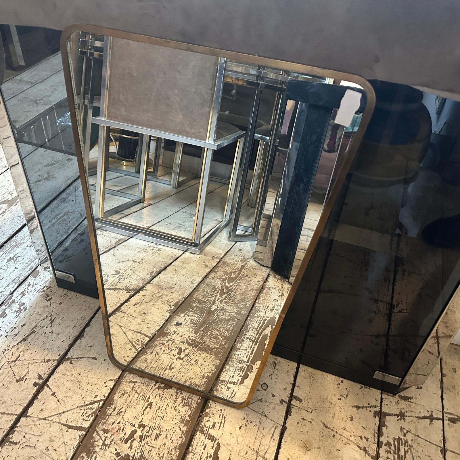 photo for sale 1950s Gio Ponti Style Mid Century Modern Brass Italian Wall Mirror