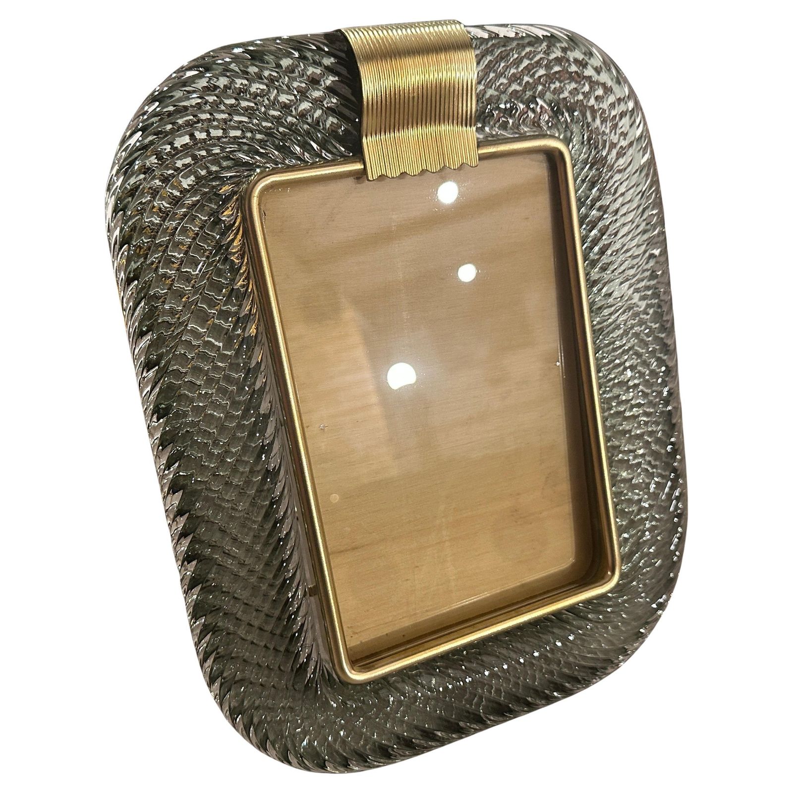 1990s Barovier Style Art Deco Grey Murano Glass And Brass Picture Frame photo furniture