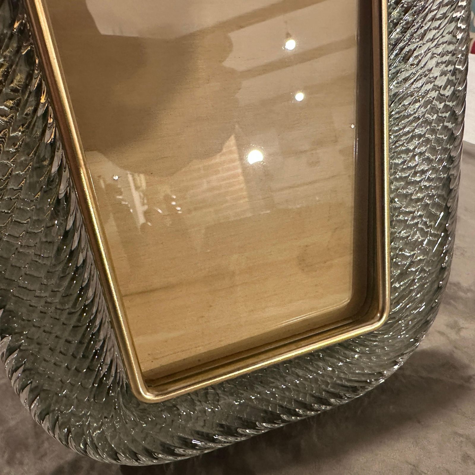 Home Decor 1990s Barovier Style Art Deco Grey Murano Glass And Brass Picture Frame photo