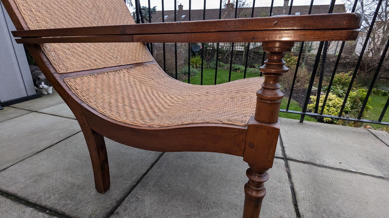Antique Indian Teak Rattan Colonial Planter's Plantation Lounge Chair photo Furniture