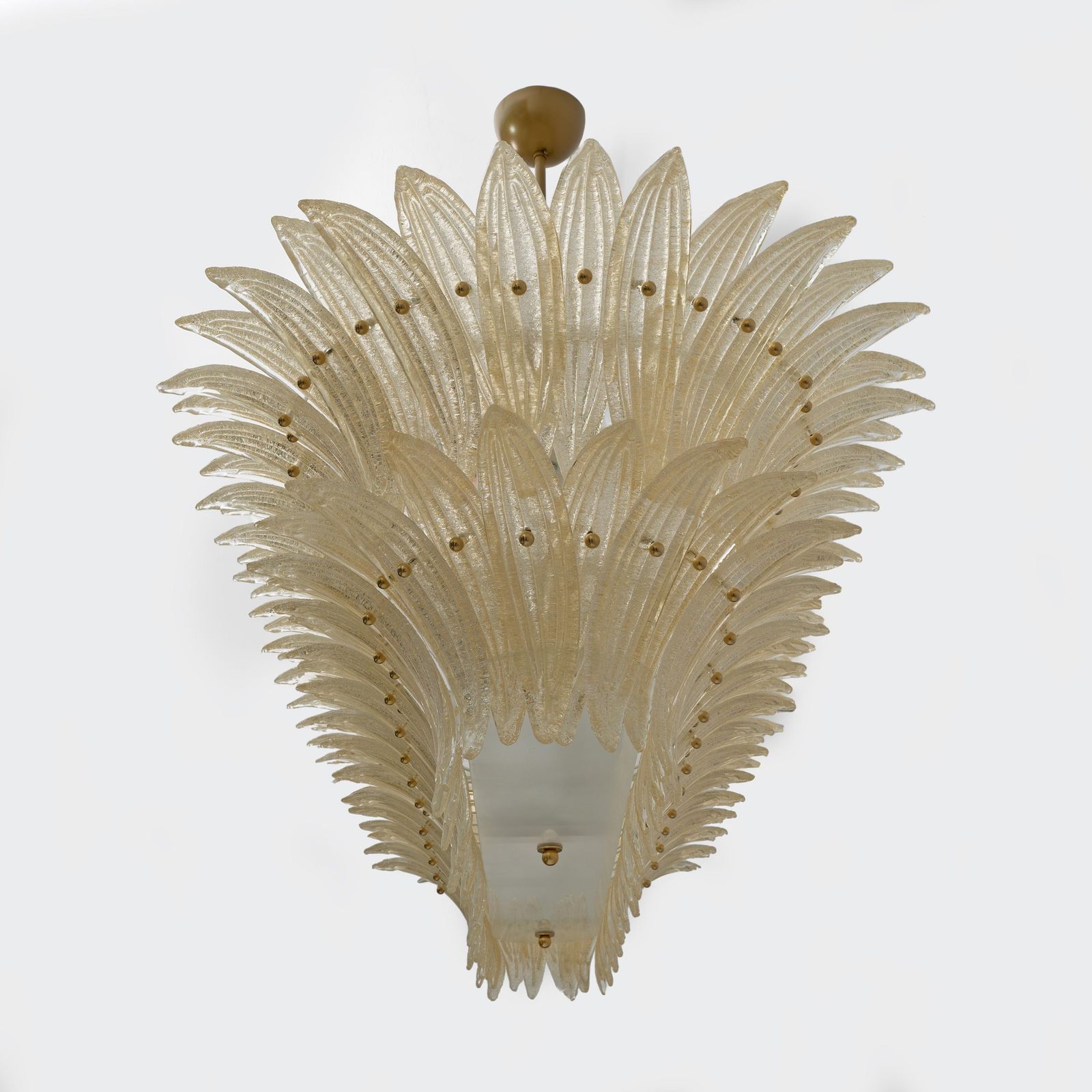 Mid Century Modern Style Italian Murano Glass And Brass Palmette Chandelier photo vinterior