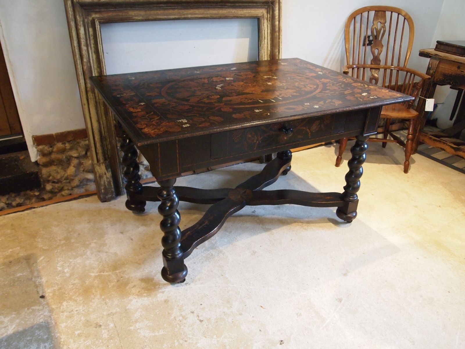 Table Stunning Rare Marquetry George II Oak C1740 photo vinterior