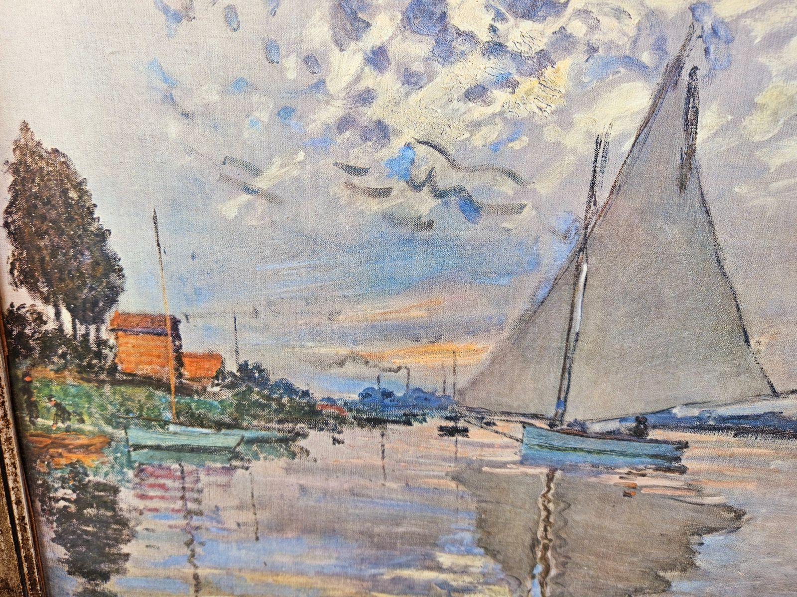 Beautiful French, Mid Century Reproduction / Print Of Monet's Sailboat Au Petit Gennevilliers photo vintage