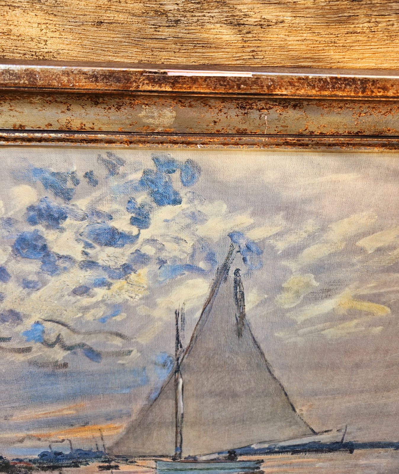 photo for sale Beautiful French, Mid Century Reproduction / Print Of Monet's Sailboat Au Petit Gennevilliers