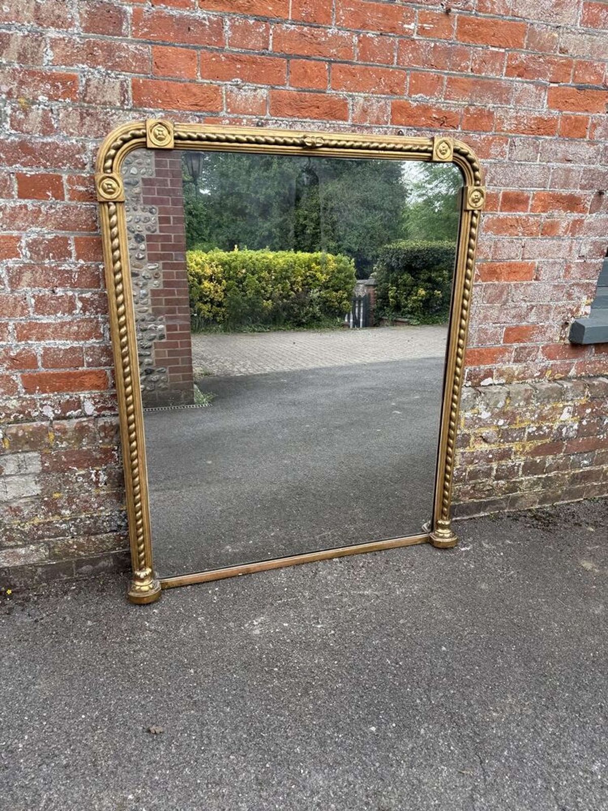 A Stunning Large Antique English 19th C Arched Top Rope Twist Gilt Overmantle Mirror. photo vinterior