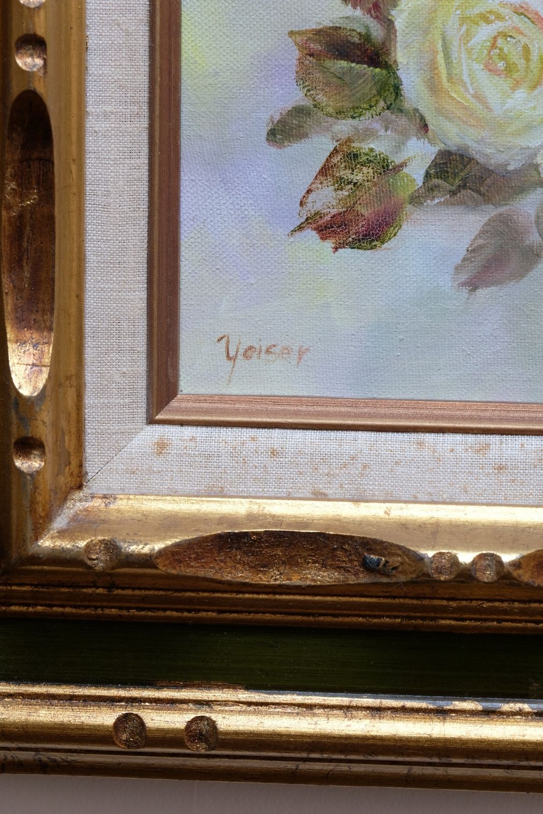 Still Life Of Yellow Roses Oil On Canvas Signed Yeiser photo for sale