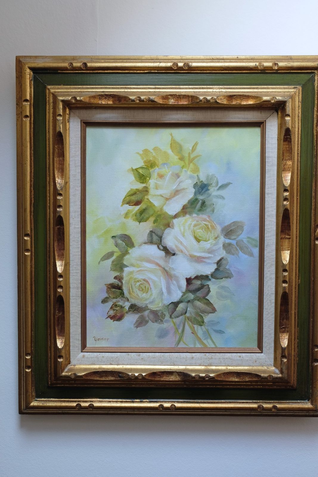 Still Life Of Yellow Roses Oil On Canvas Signed Yeiser photo vintage
