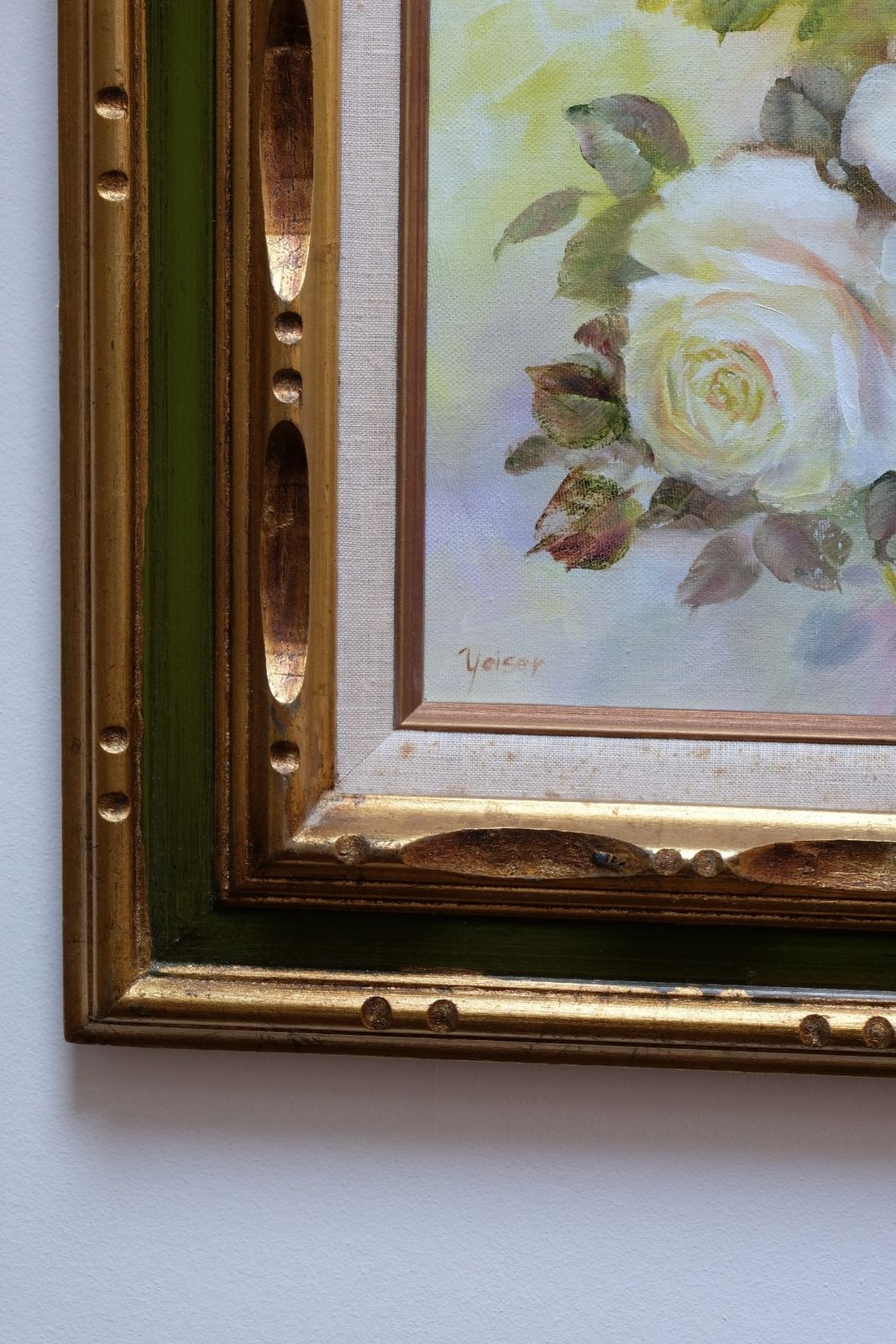 580.0 Still Life Of Yellow Roses Oil On Canvas Signed Yeiser photo