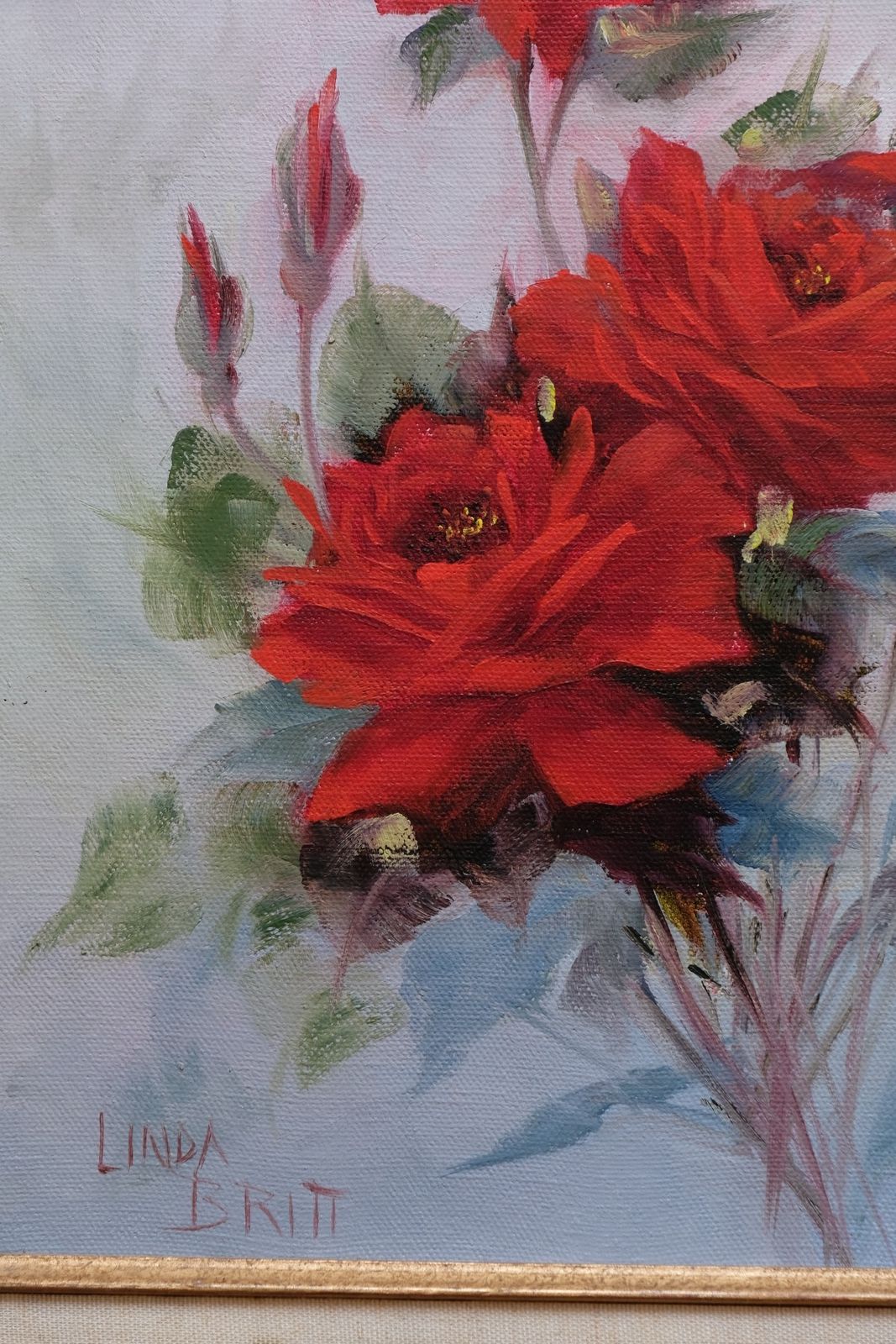600.0 Still Life Of Red Roses Oil On Canvas Signed Linda Britt photo