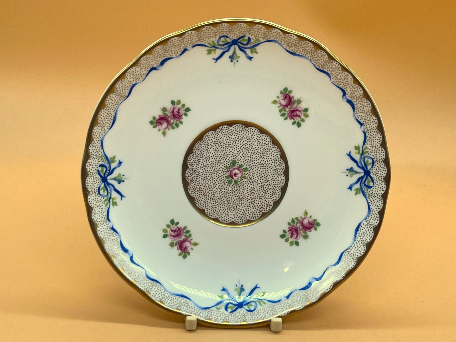 photo furniture Wedgwood China Harlequin Collection Ribbon And Roses Design Footed Tea Cup And Saucer Duo.