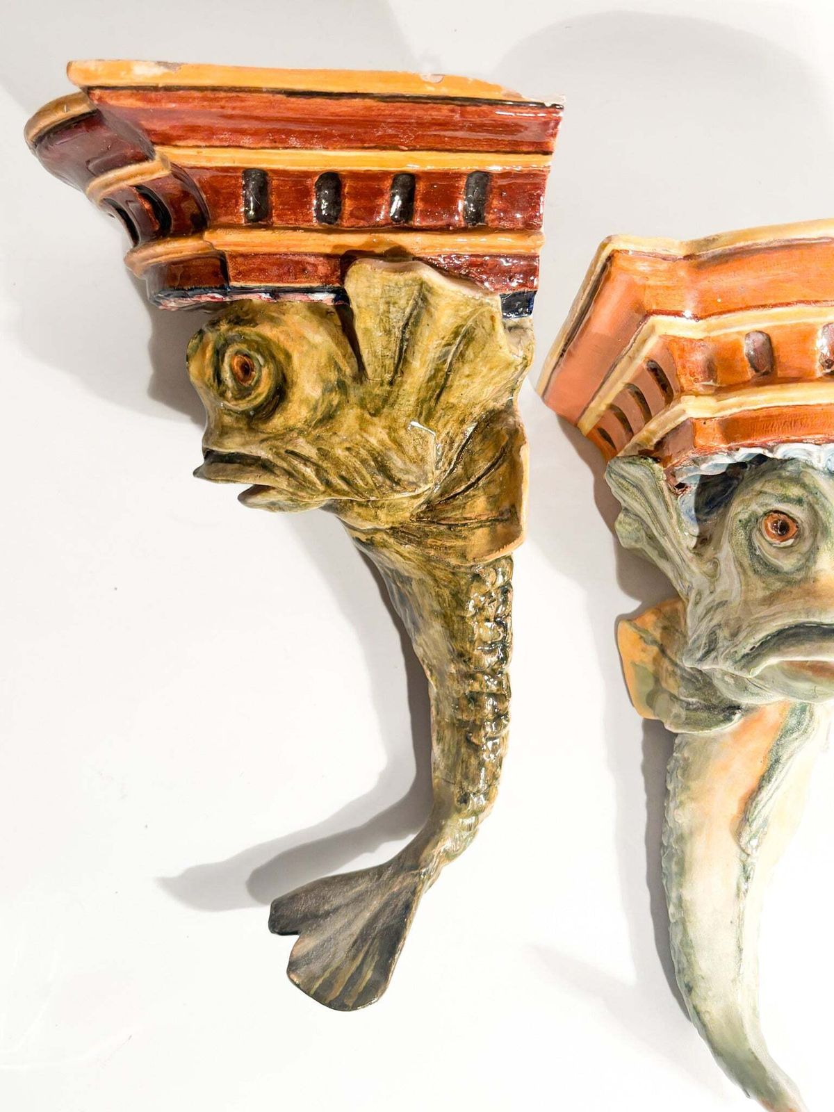 Pair Of Ceramic Shelves From Central Italy In The Shape Of A Fish, 19th Century photo buy