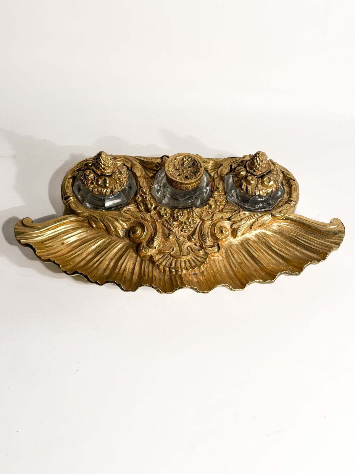 Gilded Bronze Inkwell And Crystal Bottles 20th Century photo furniture