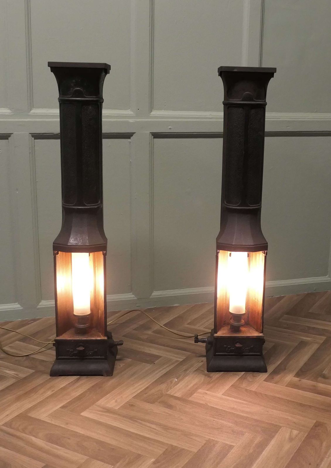 A Pair Of French Cast Iron Green House Heater Lamps photo furniture