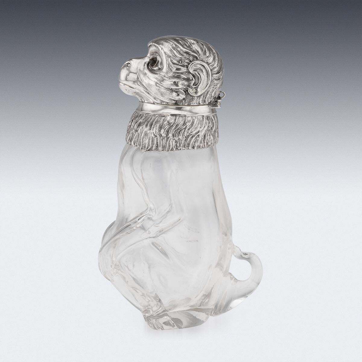 Antique 20thc German Solid Silver & Glass Novelty Monkey Claret Jug C.1900 photo for sale