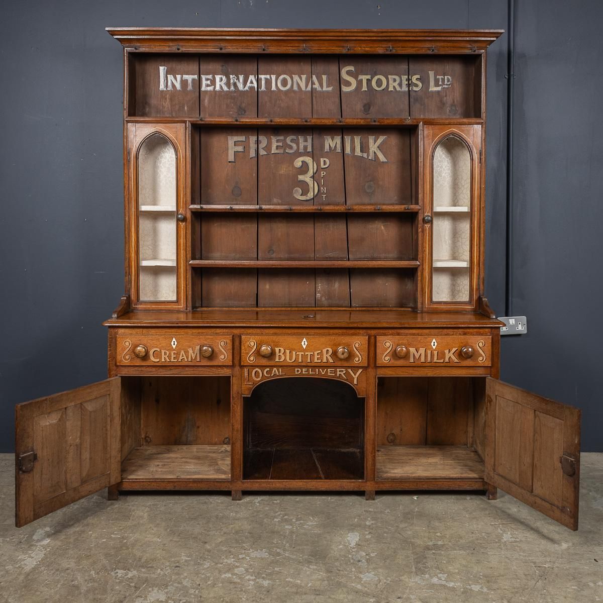 Antique 19th Century Victorian Solid Oak & Glass Dresser, Later Painted C.1880 photo Furniture