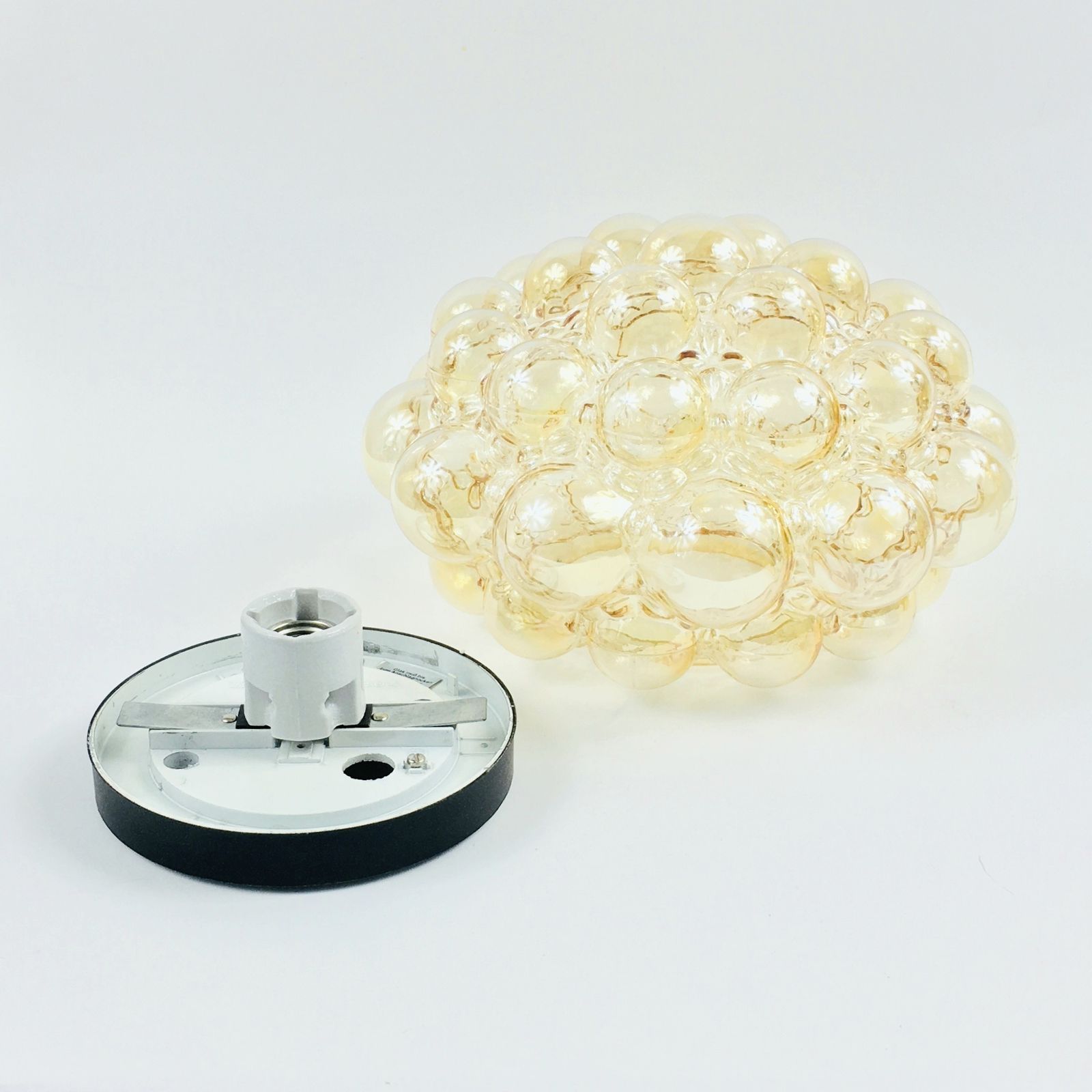 Grote Mid Century Amber Bubbelglas Plafondlamp Van Helena Tynell Voor Limburg, Duitsland, Jaren 1970 photo vintage
