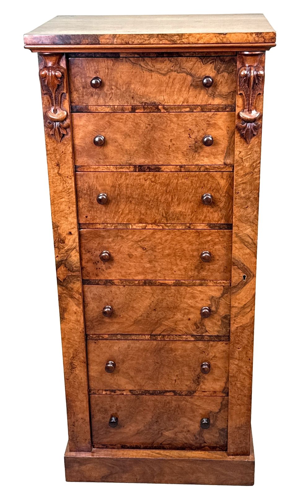 4695.0 Mid 19th Century Burr Walnut Wellington Chest Of Drawers (England, Circa 1860) photo