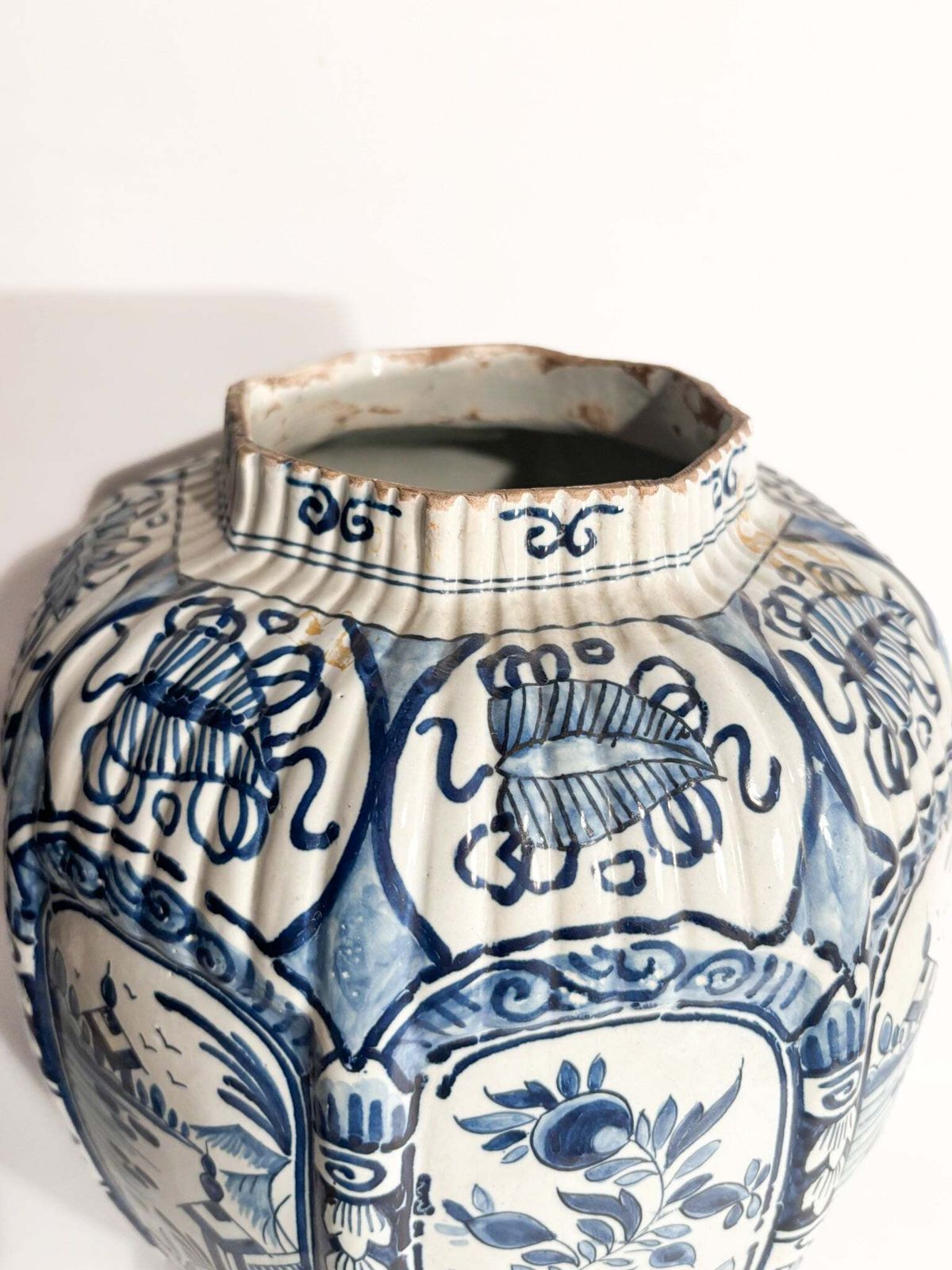 Delft Ceramic Vase White And Cobalt Blue Early Twentieth Century photo vintage