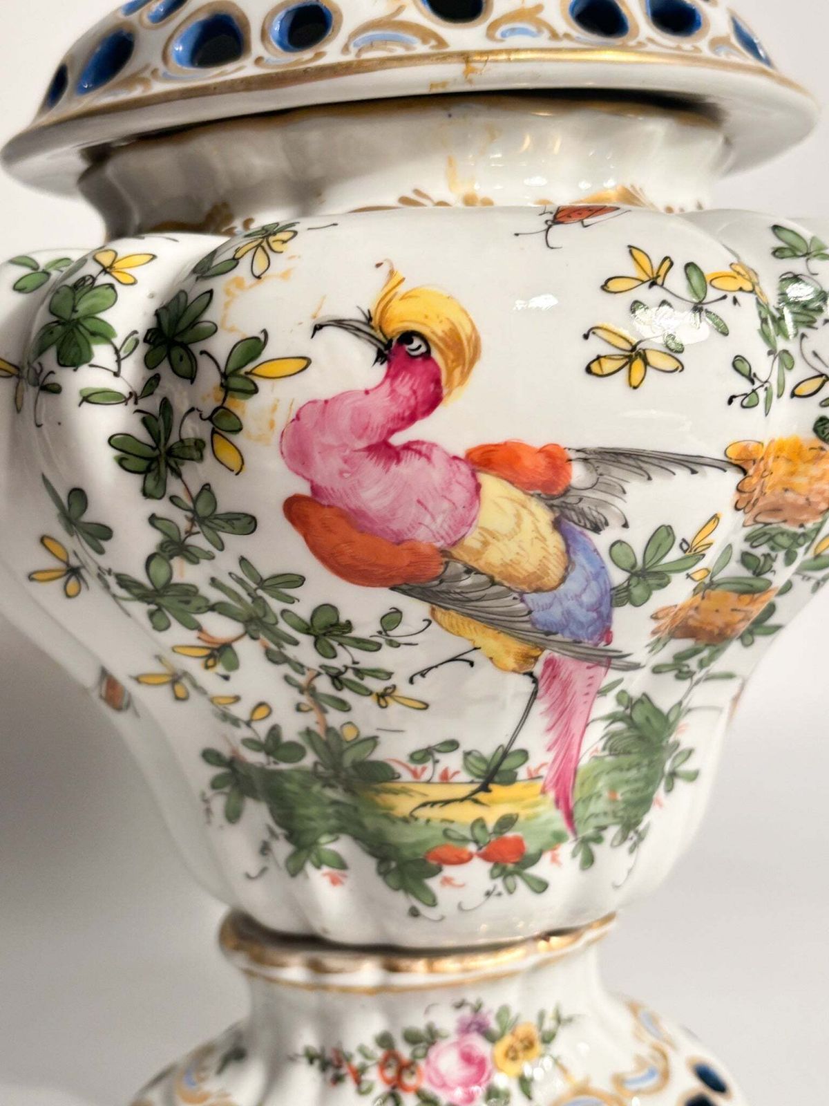 Home Decor French Porcelain Perfume Burner Vase Hand Painted 1920s photo