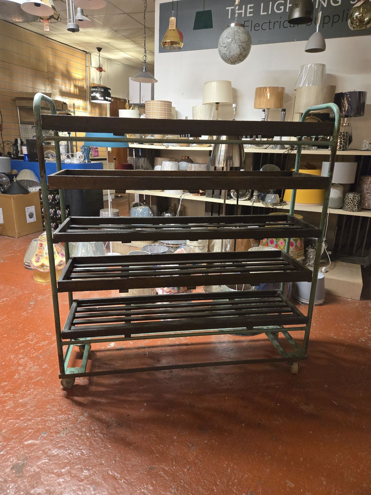 Origional Old Factory Shoe Storage Trolleys