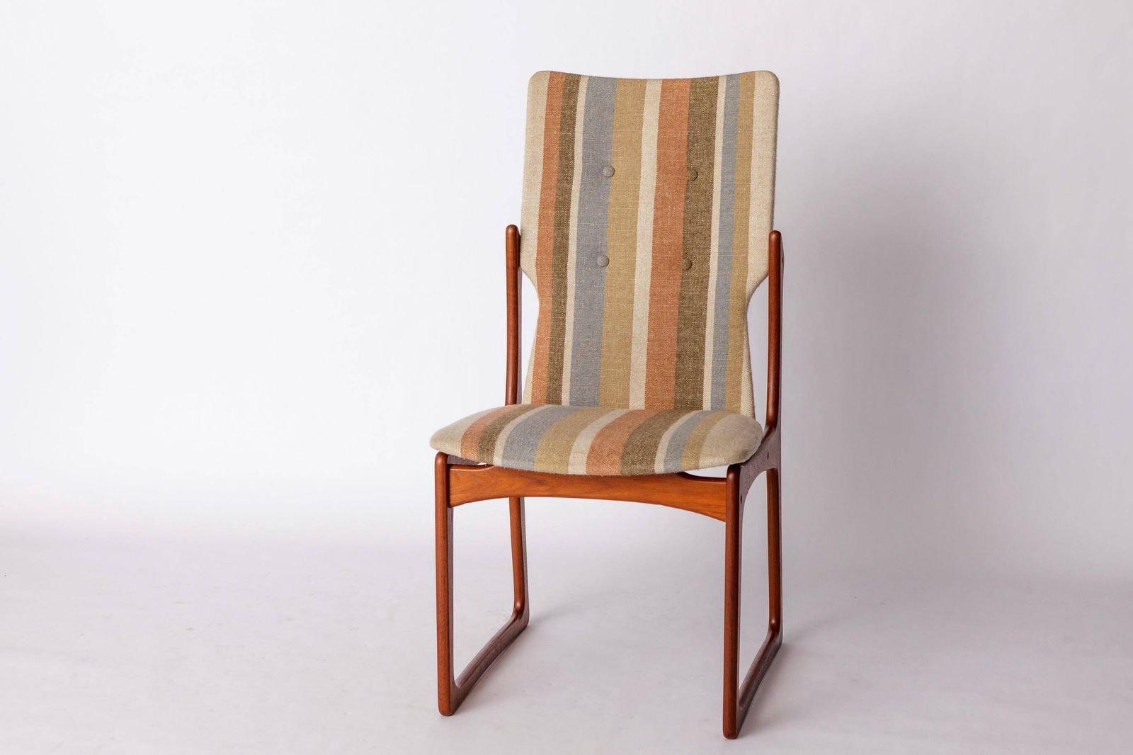 Set Of 4 Vintage Teak Dining Chairs By Vamdrup – 1970s Danish Design, Original Striped Upholstery photo buy