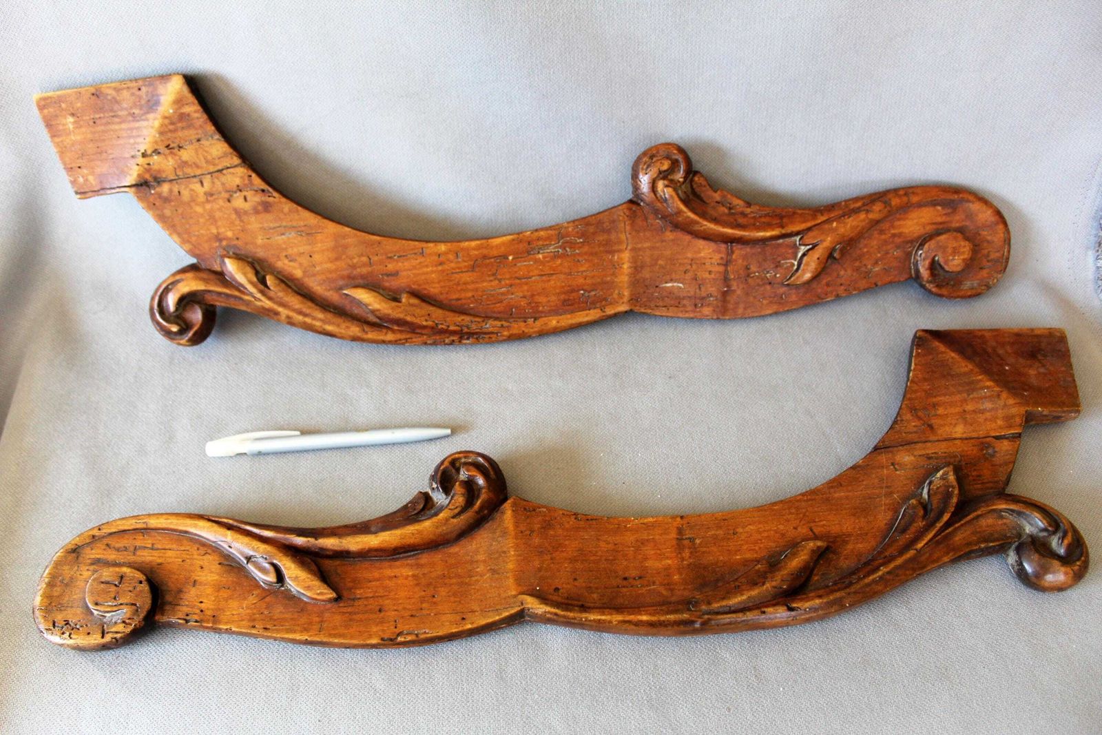 Set Of Two Large Antique French Flemish Ornate Wood Molding, Acanthus Architectural, Furniture, Wall Decor, Hand Carved, Ornamental photo furniture