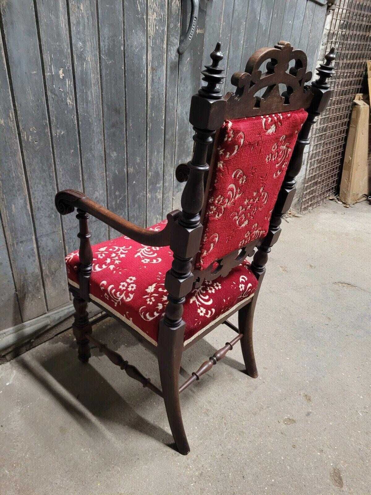 photo furniture Antique 19th Century Victorian Upholstered Armchair And Footstool