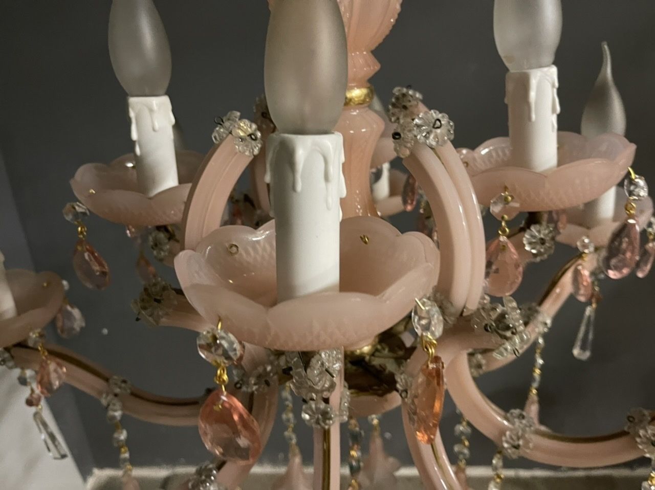 Italian Pink Murano Glass Flower Chandelier photo Lighting