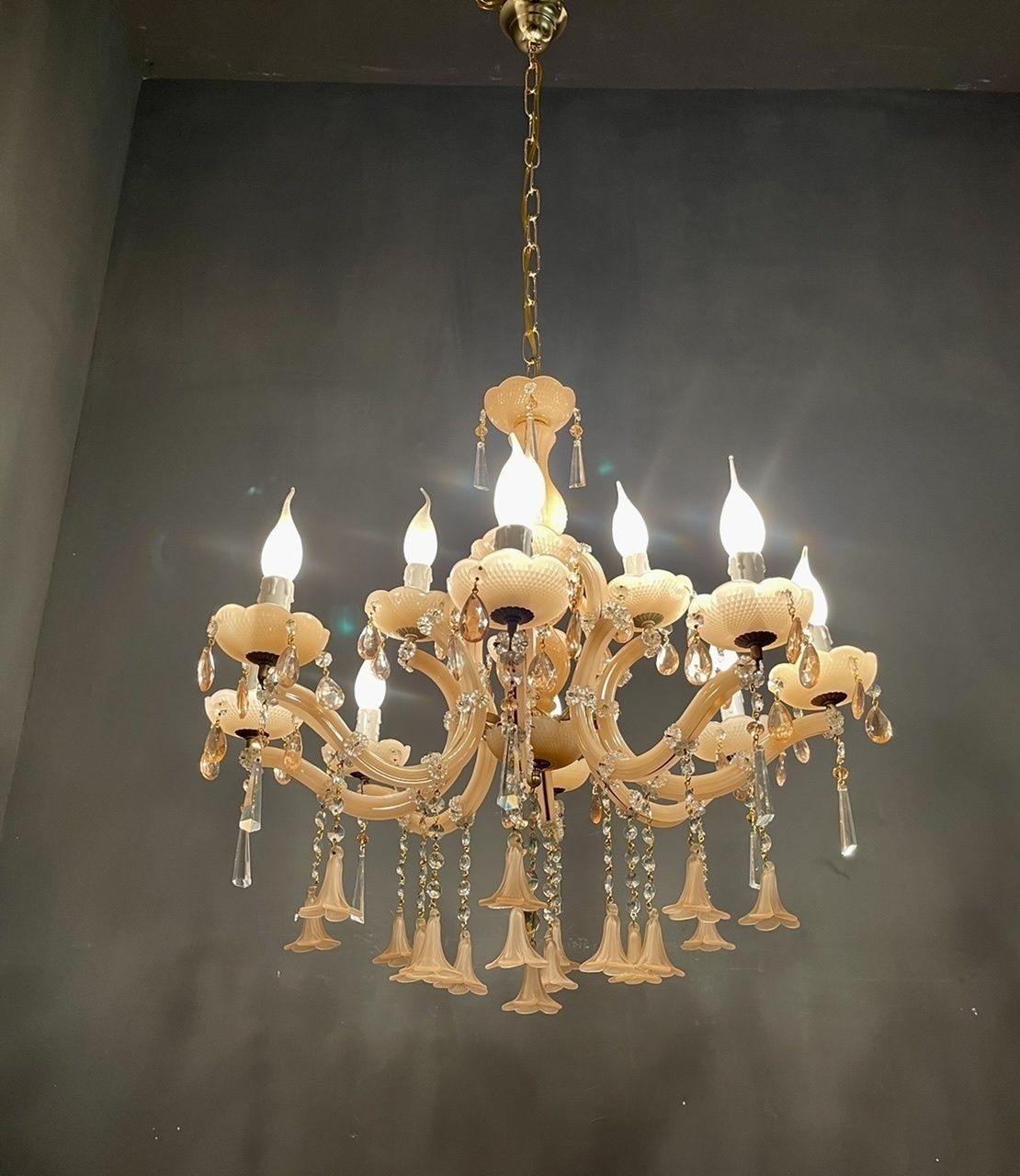 Italian Pink Murano Glass Flower Chandelier photo vinterior