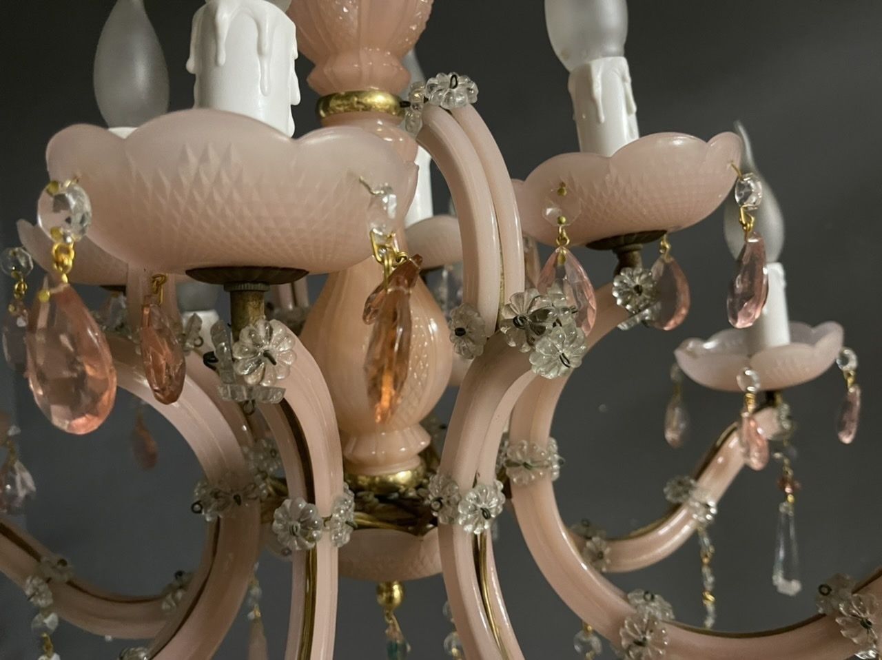 Italian Pink Murano Glass Flower Chandelier photo buy