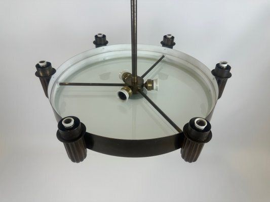 2987.0 Arts And Crafts Bronze 6 Arm Chandelier, 1910s photo