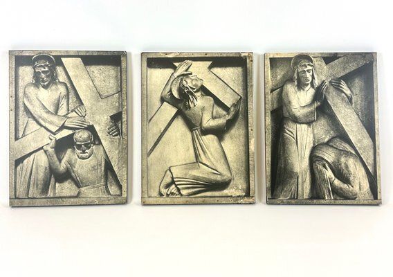 Brutalist Stations Of The Cross, Print On Board, 1960s, Set Of 3