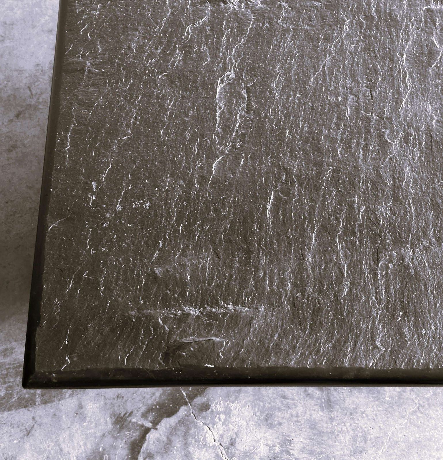 Massive Solid Square Slate Coffee Table, 1970s. France photo vintage