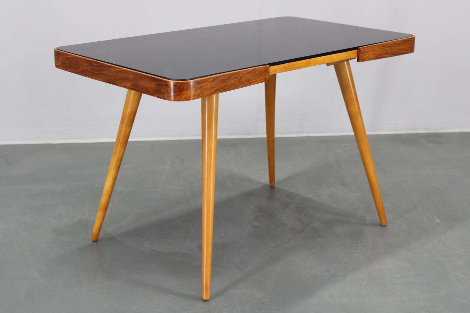 Furniture 1960s Beech Coffee Table With Opaxy Glass Top, Czechoslovakia photo
