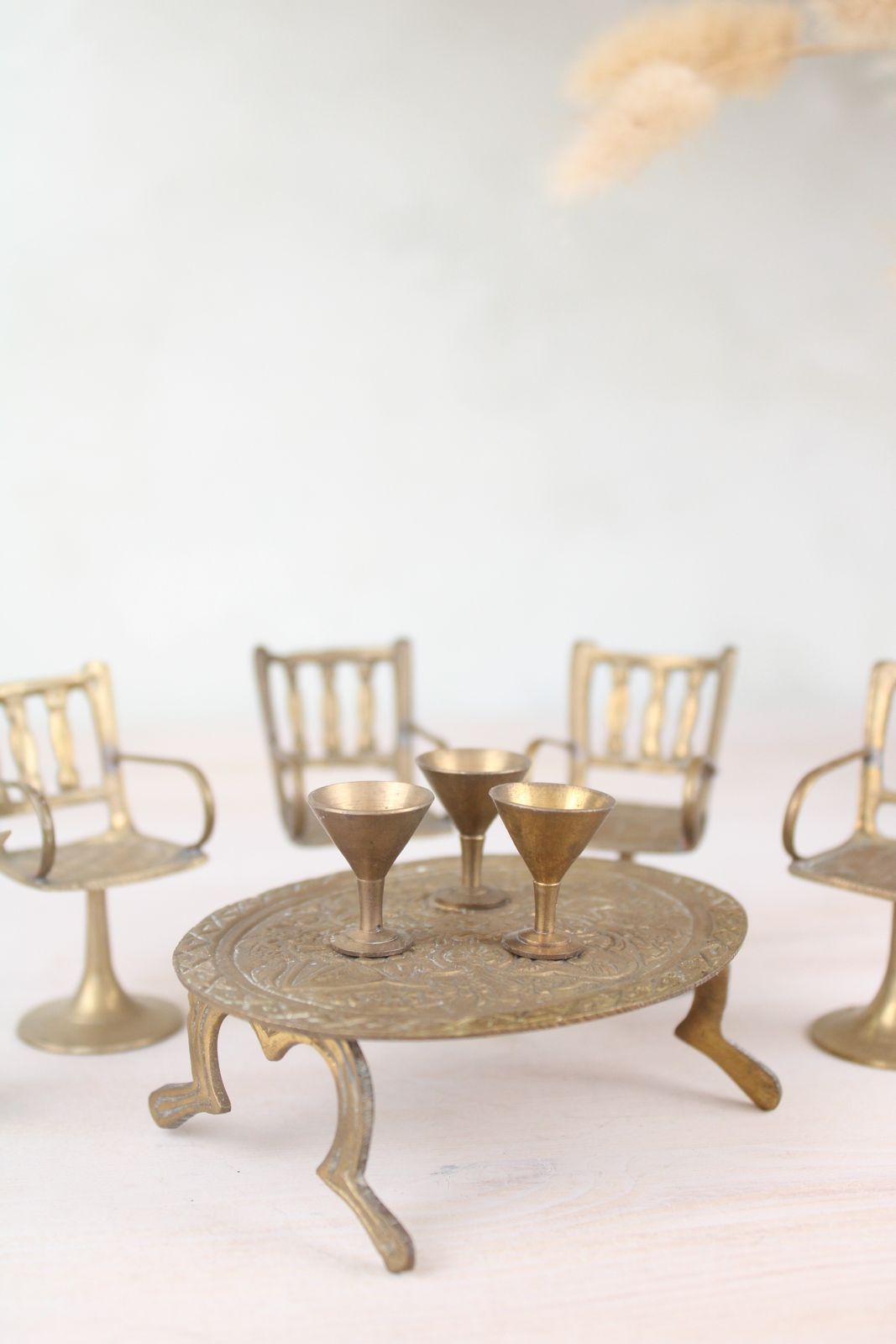 Set Of Miniature Brass Chairs And A Table photo vinterior