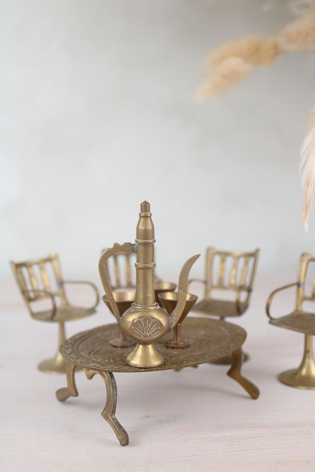 Set Of Miniature Brass Chairs And A Table photo vintage